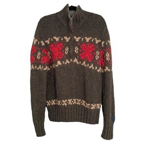 AMERICAN EAGLE OUTFITTERS Wool Chunky Knit Pullover Sweater Snowflake Grey Red M